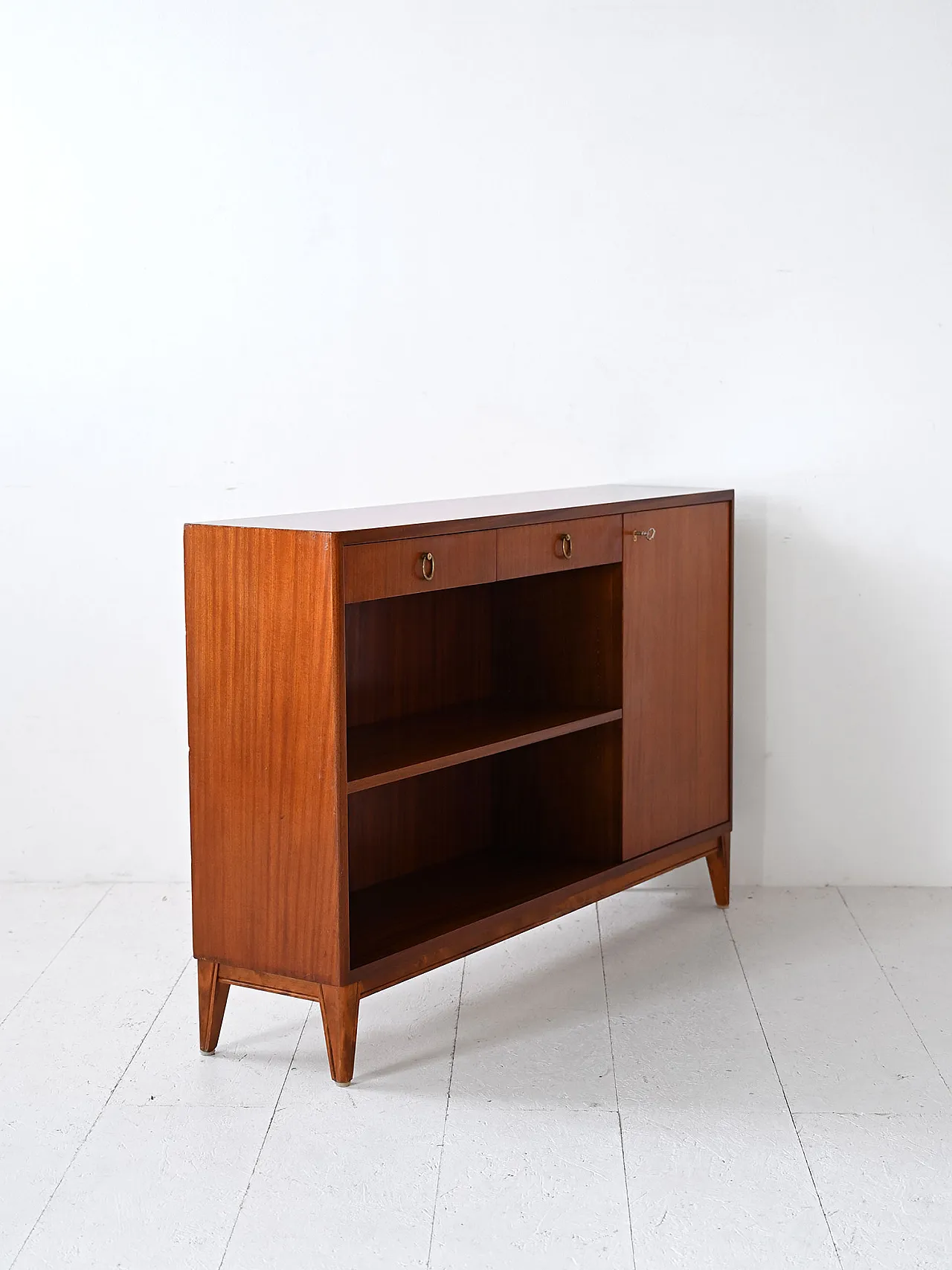 Mahogany bookcase with storage compartment, 60s 4