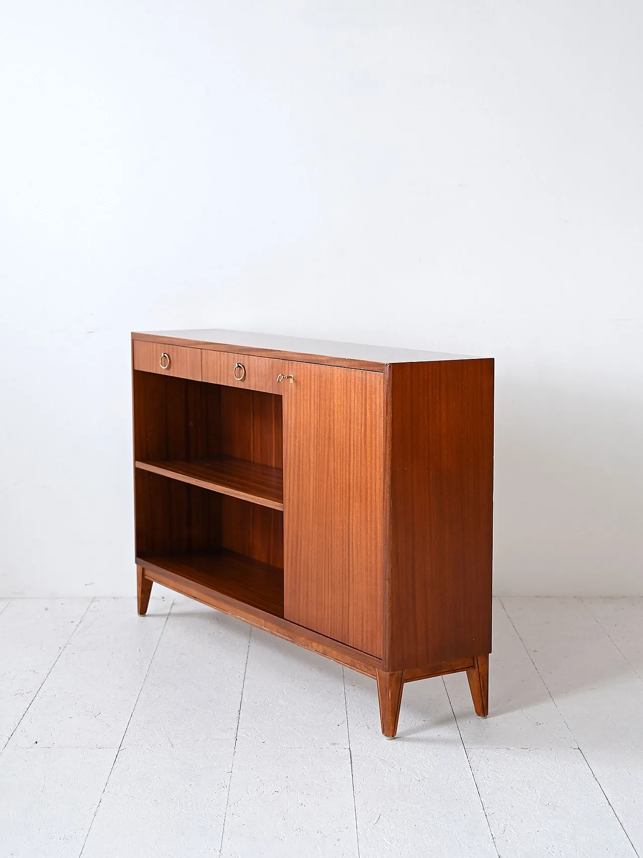 Mahogany bookcase with storage compartment, 60s 5