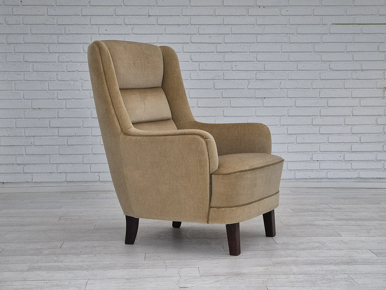 Danish highback armchair, velour, 70s 1