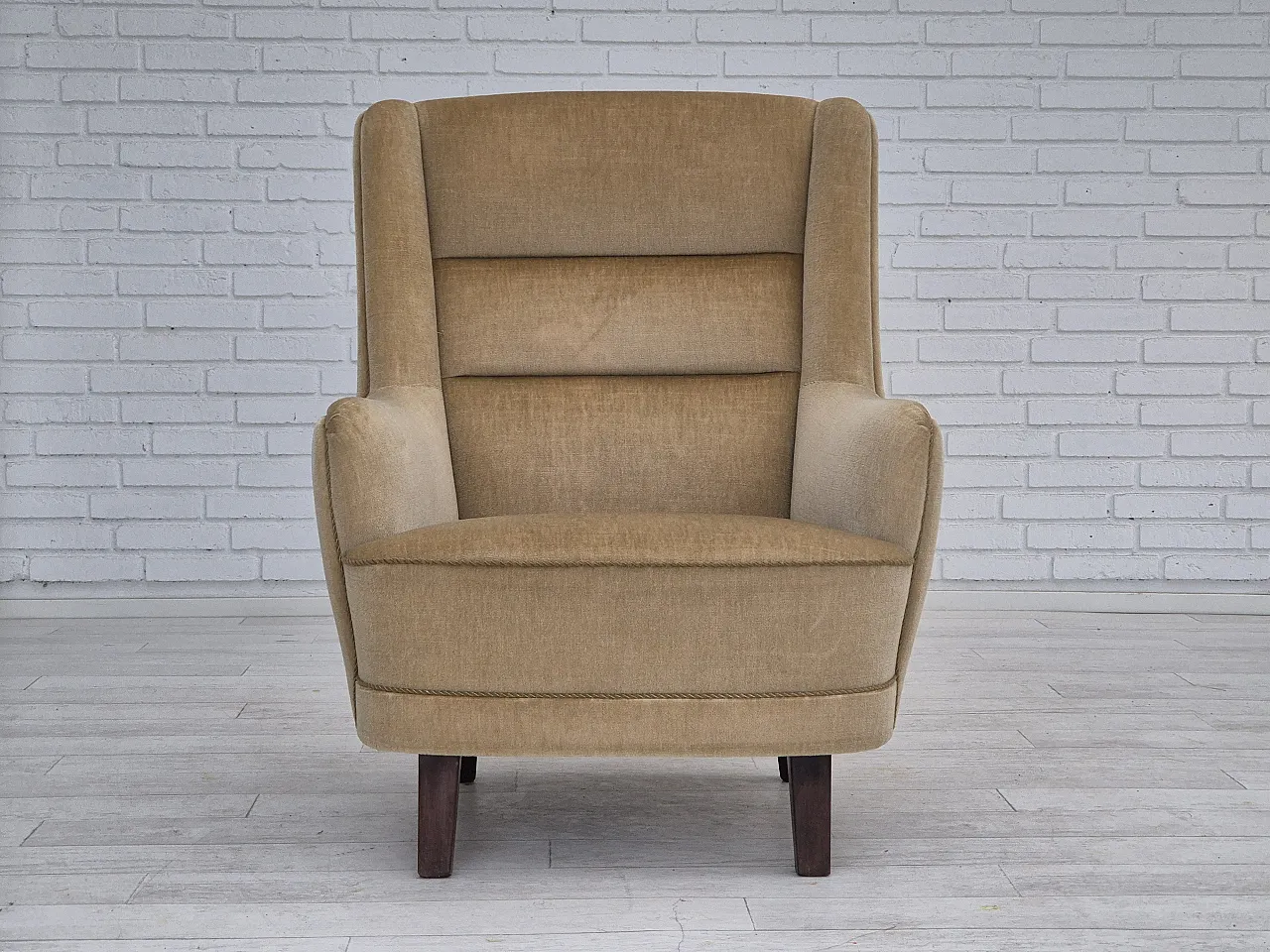 Danish highback armchair, velour, 70s 2