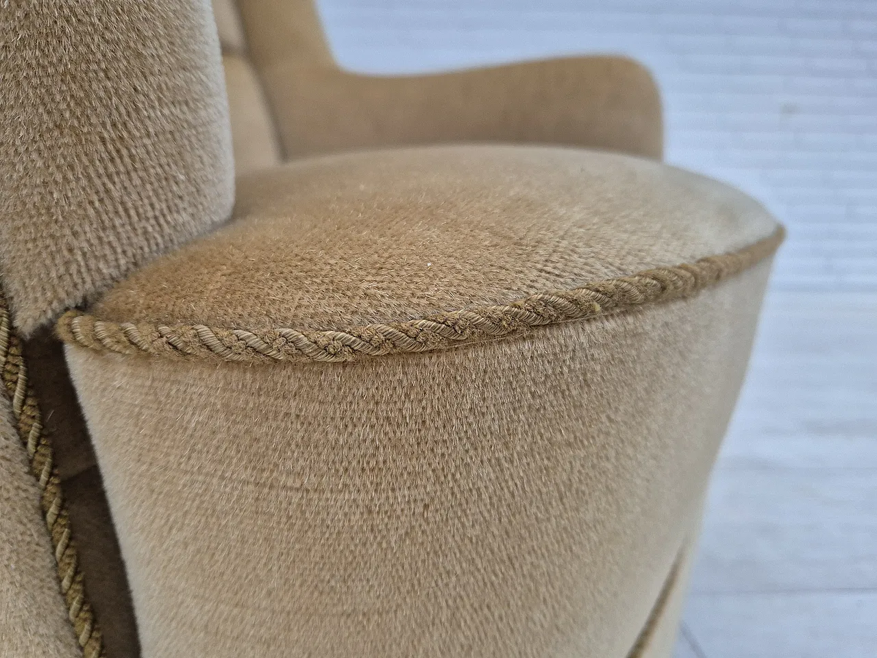 Danish highback armchair, velour, 70s 5