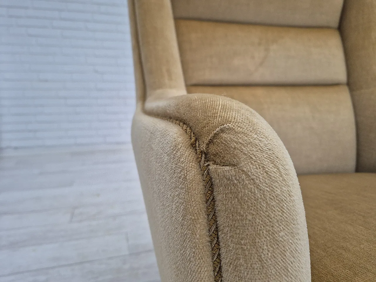 Danish highback armchair, velour, 70s 7