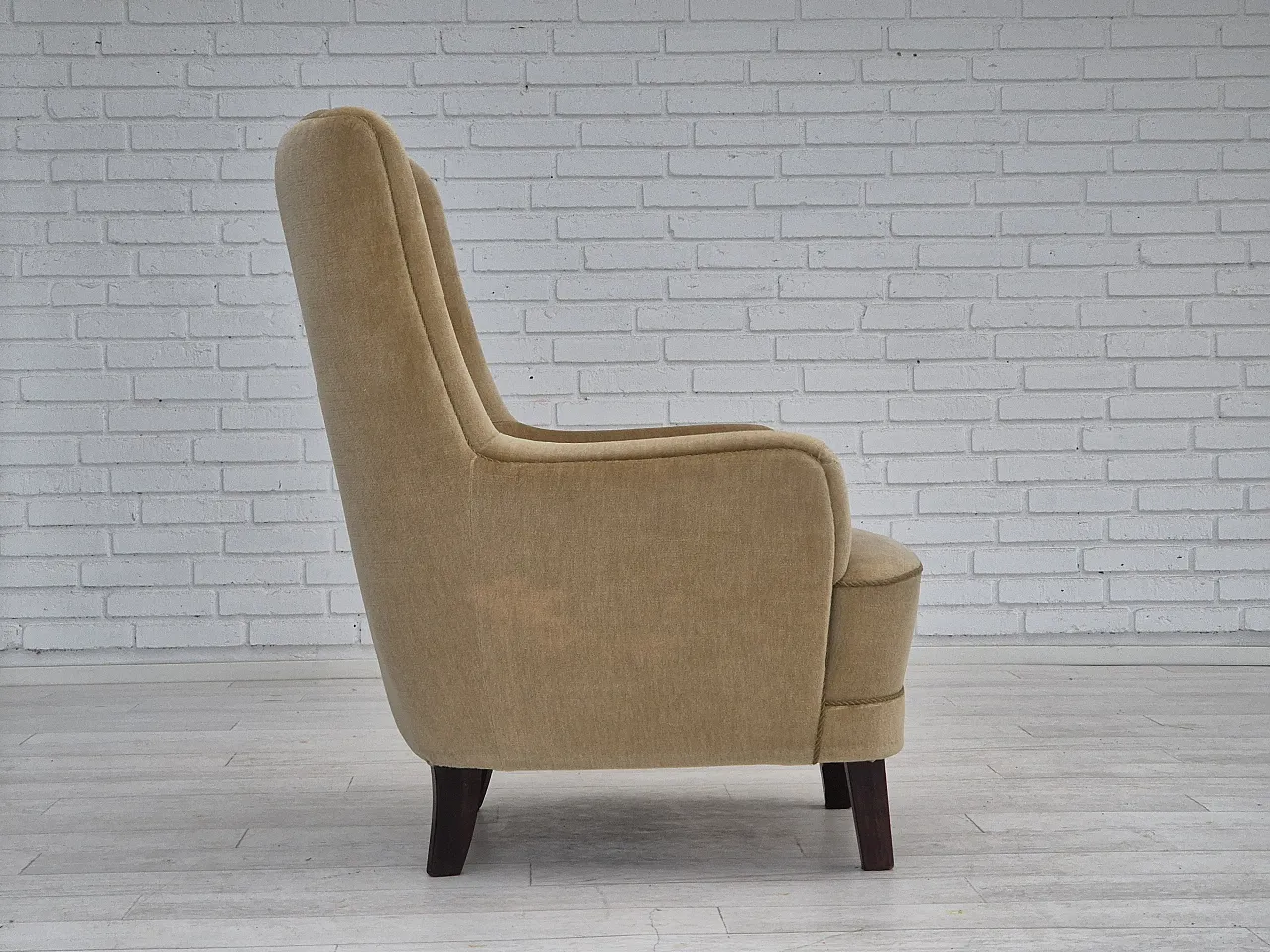 Danish highback armchair, velour, 70s 8