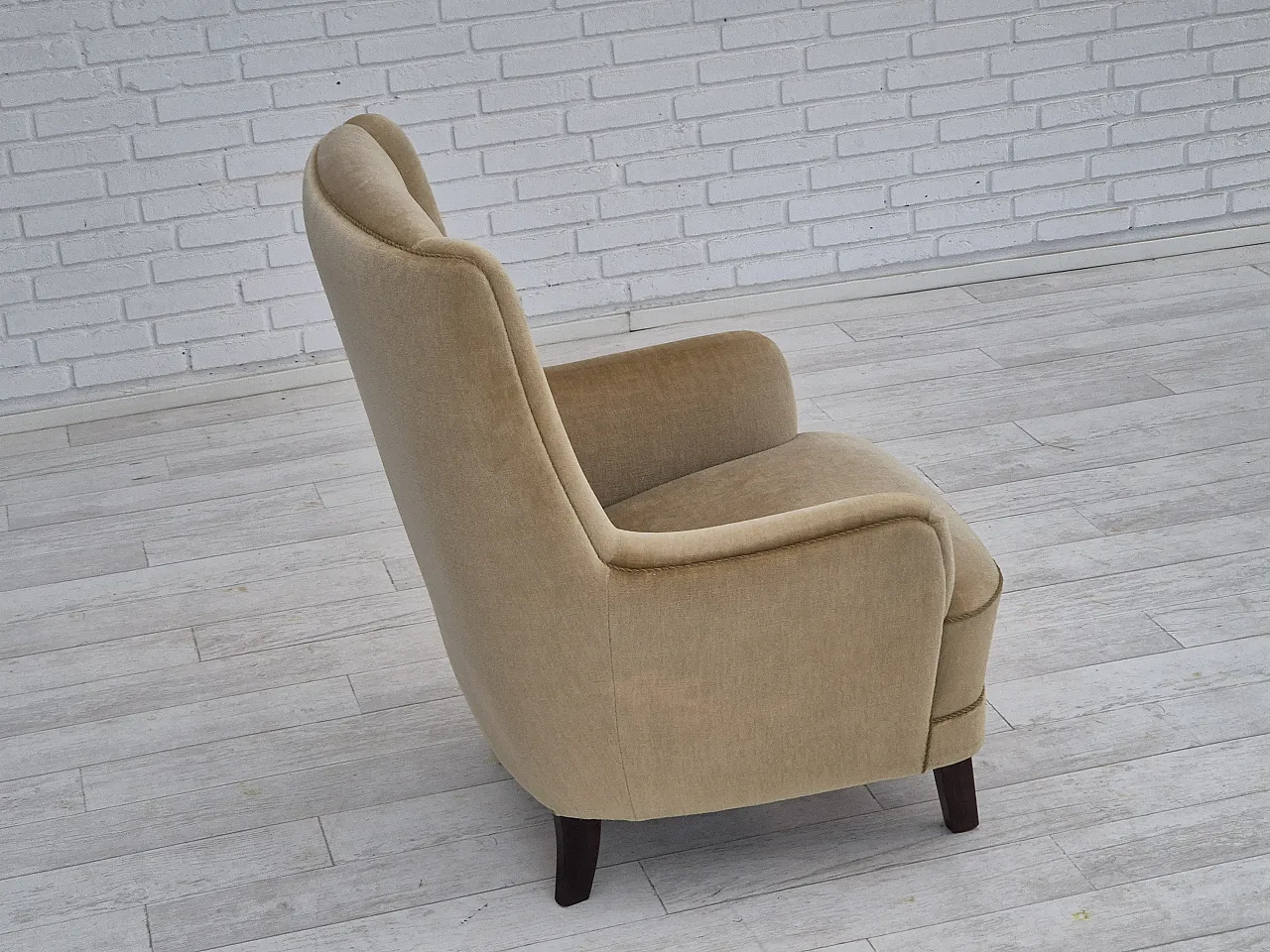 Danish highback armchair, velour, 70s 9