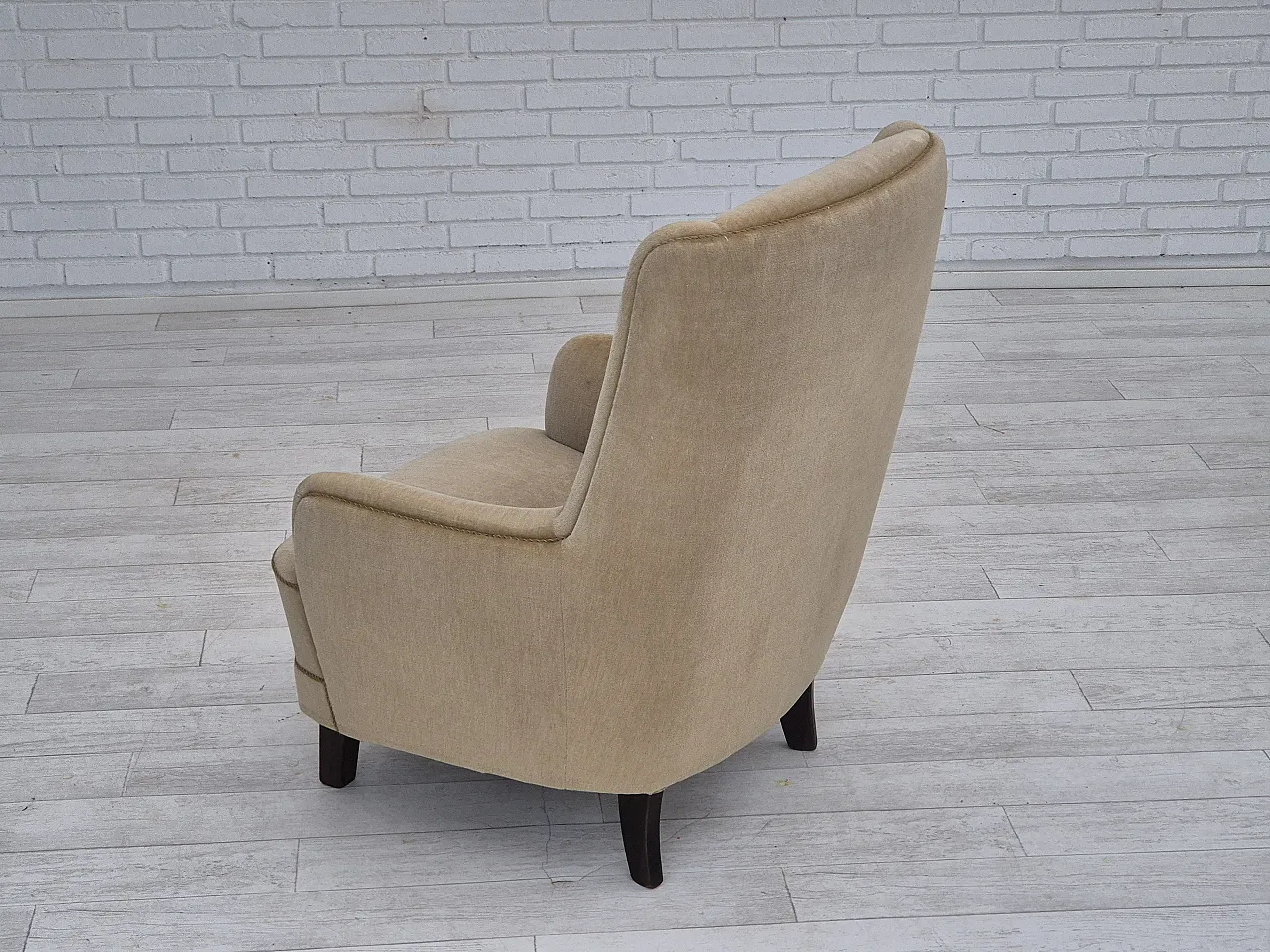 Danish highback armchair, velour, 70s 10