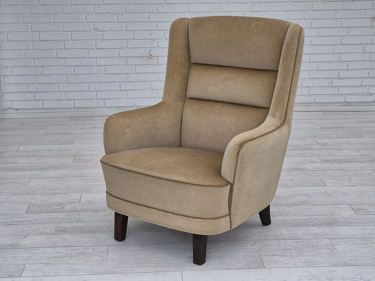 Danish highback armchair, velour, 70s 11