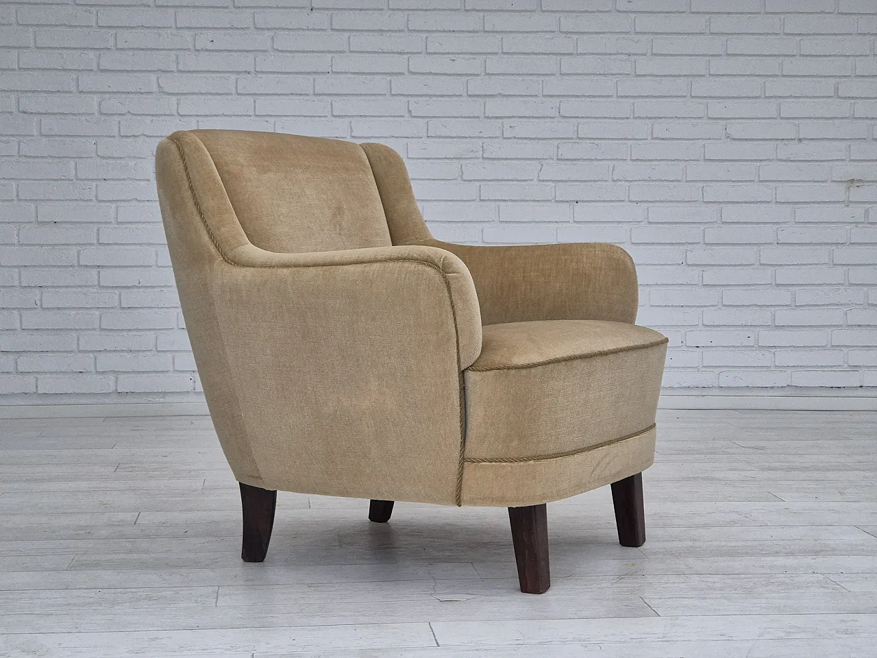 Danish velvet lounge armchair, 1970s 1