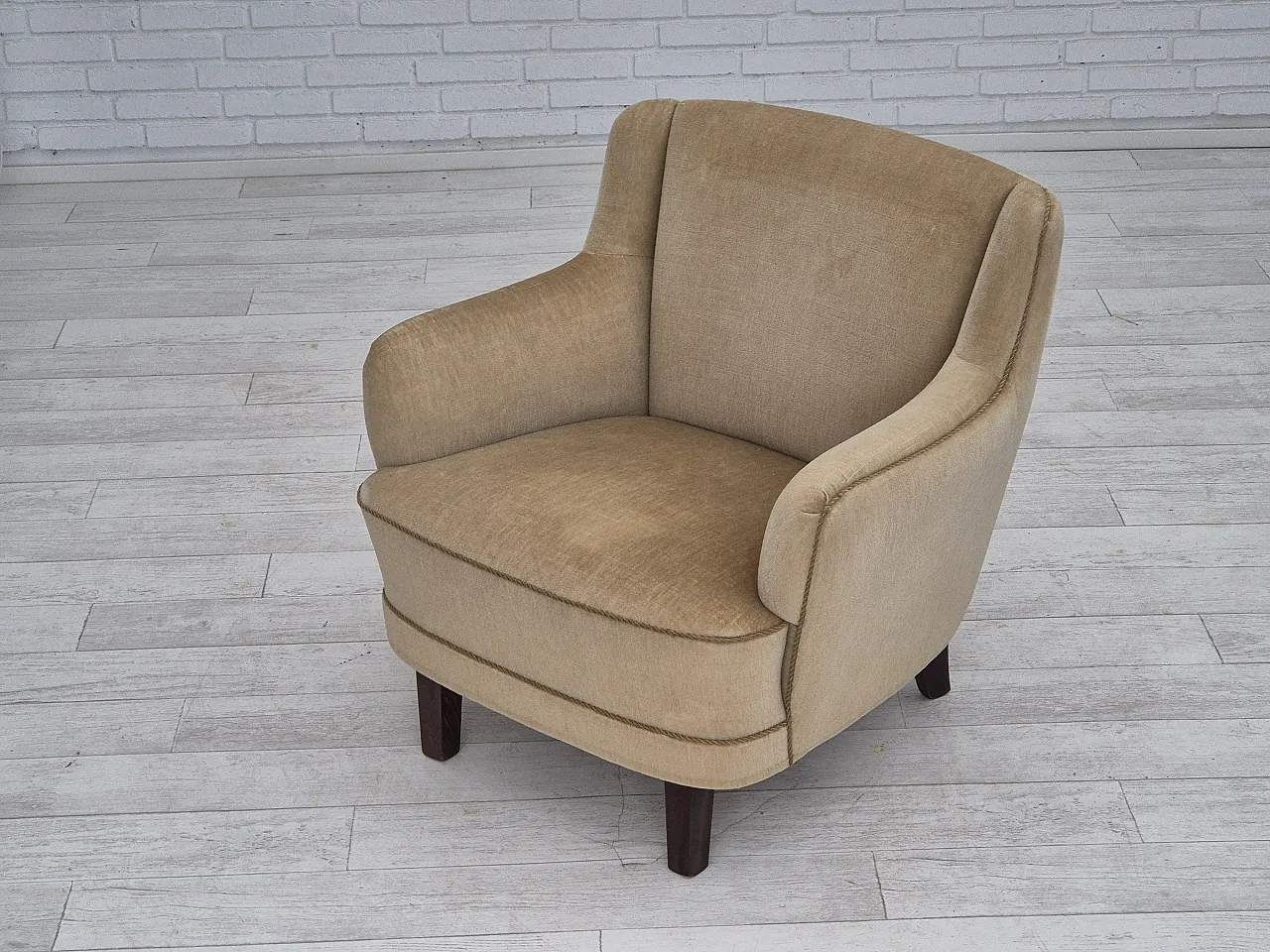 Danish velvet lounge armchair, 1970s 11