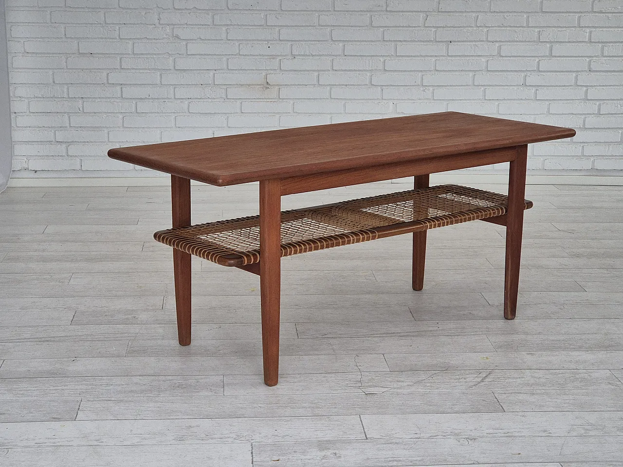 Scandinavian teak and rattan coffee table, 1970s 1