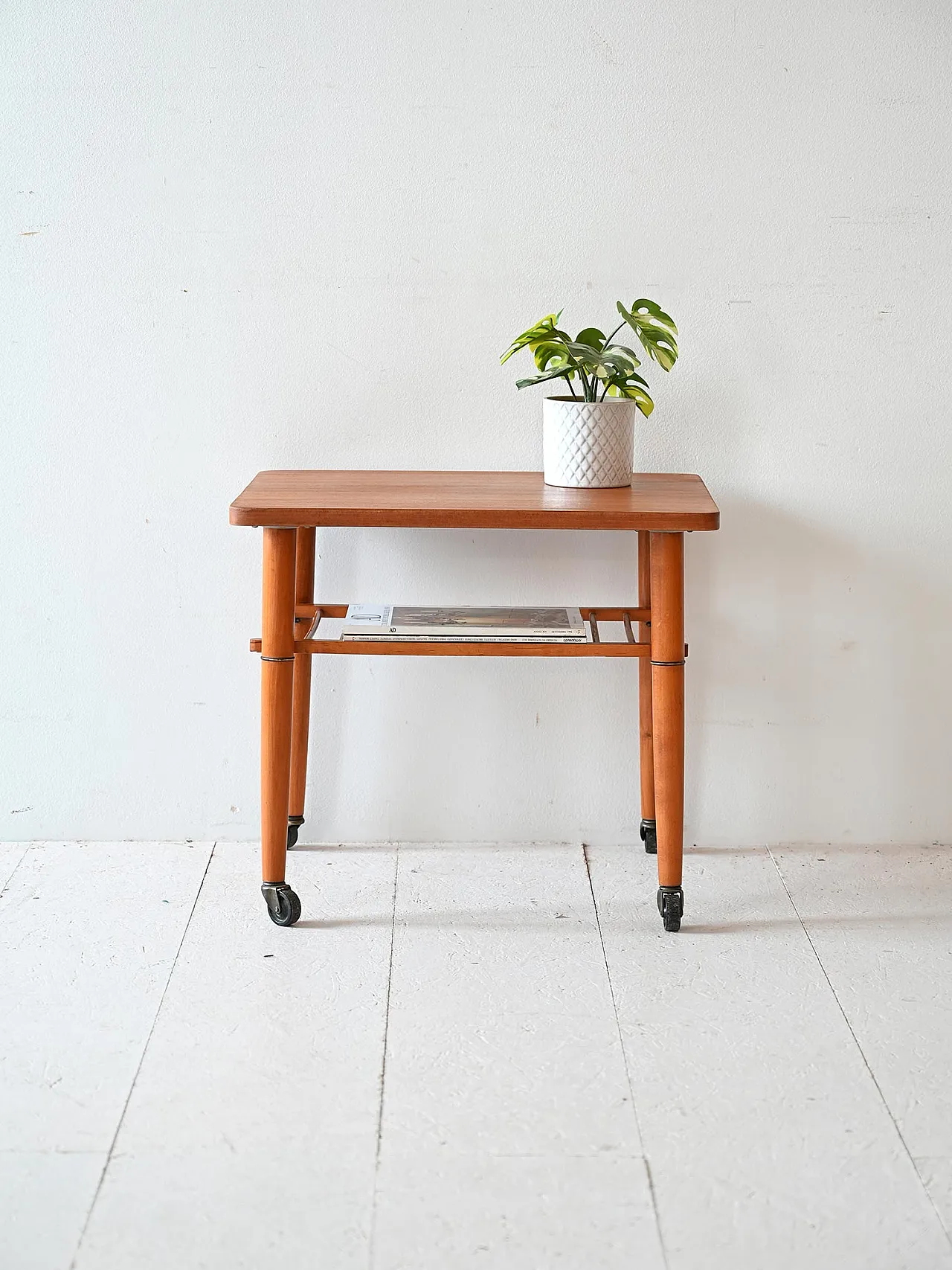 Wooden coffee table with wheels, 1950s 1