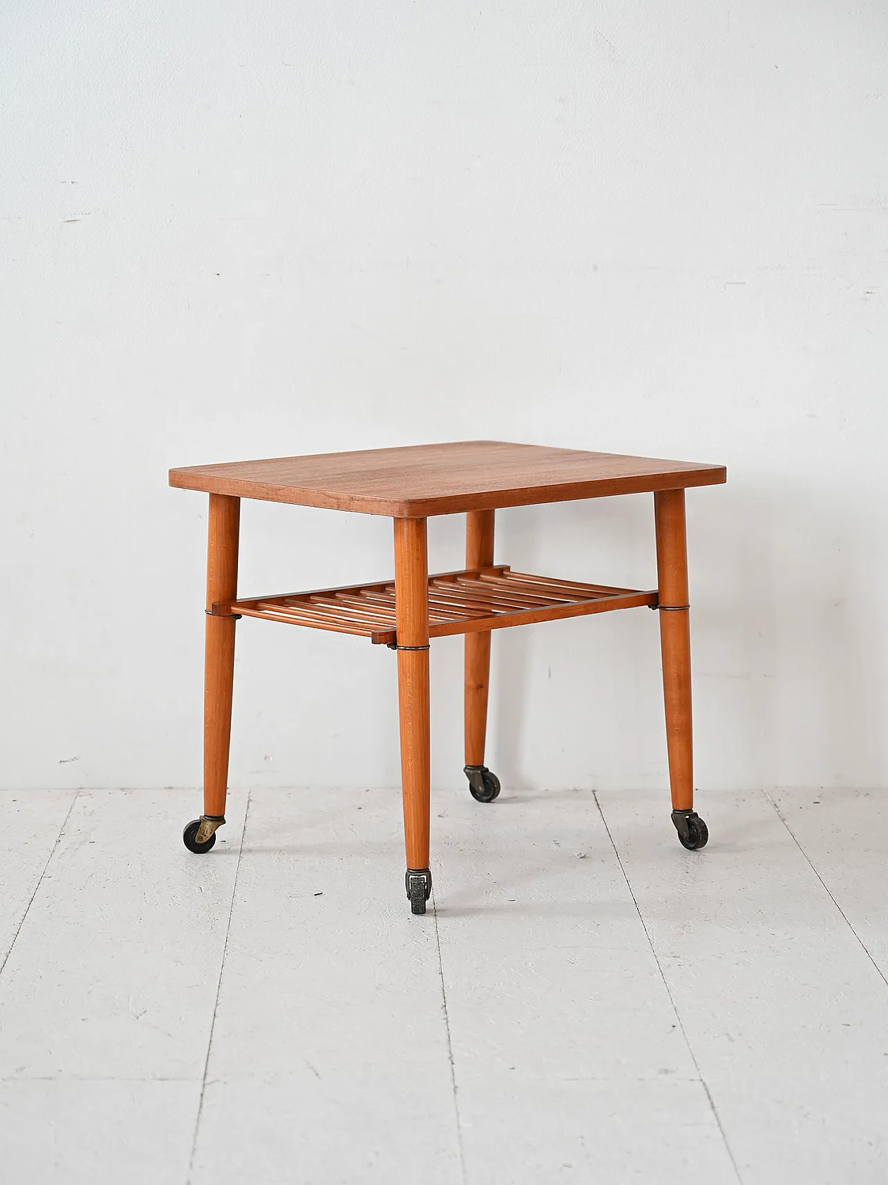 Wooden coffee table with wheels, 1950s 3