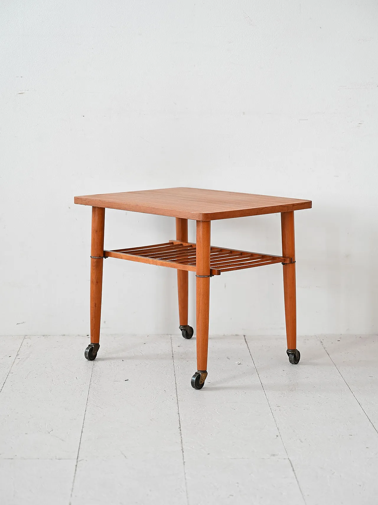 Wooden coffee table with wheels, 1950s 4