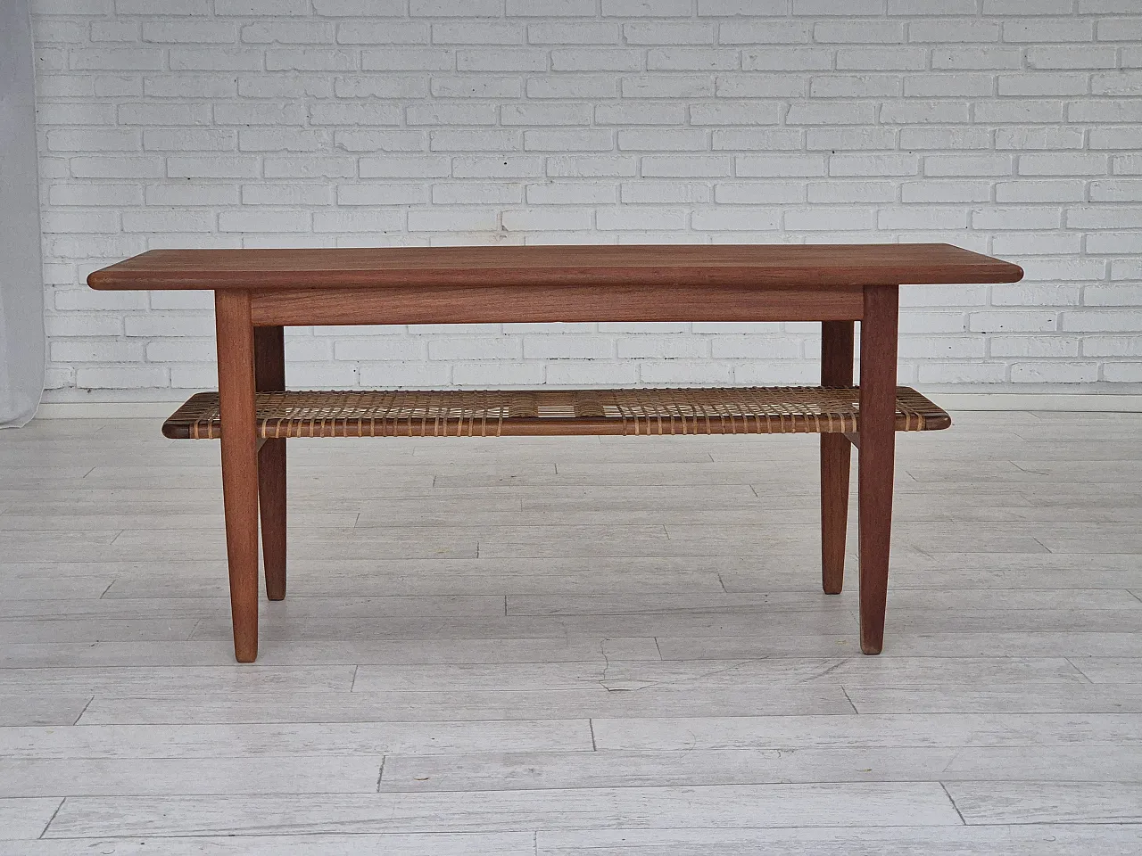 Scandinavian teak and rattan coffee table, 1970s 2