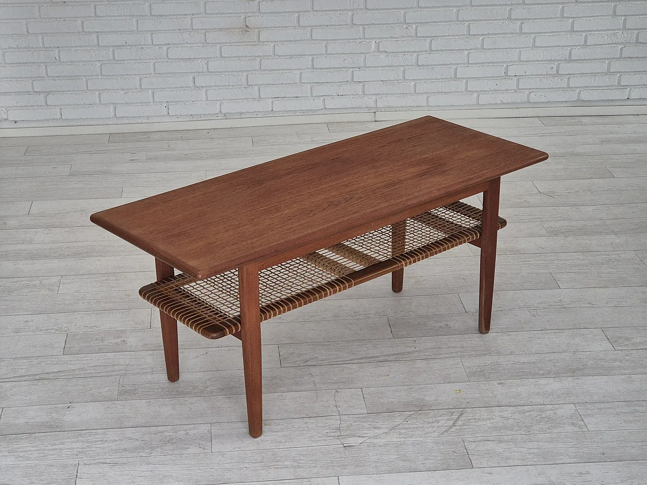 Scandinavian teak and rattan coffee table, 1970s 3