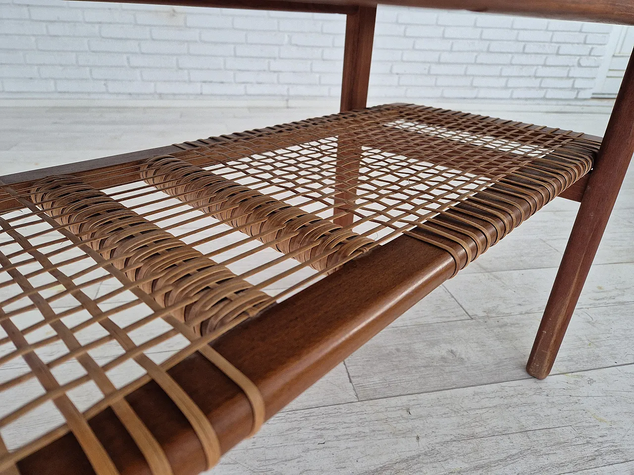 Scandinavian teak and rattan coffee table, 1970s 4