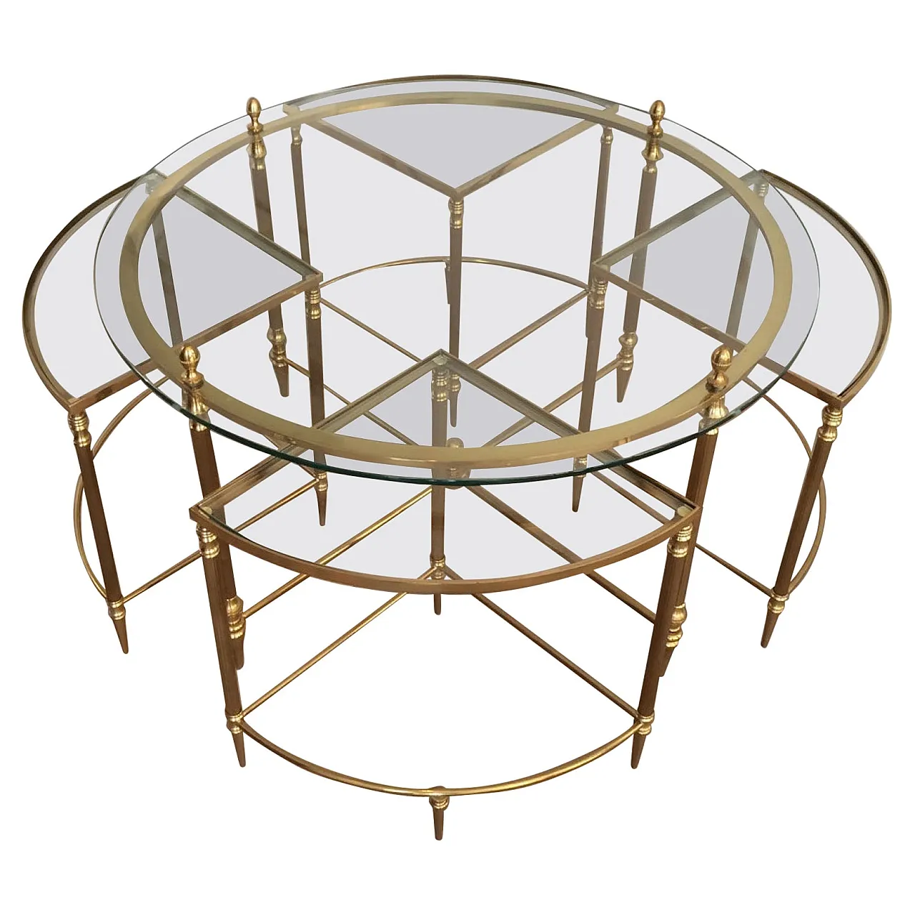 Brass coffee table with 4 Nesting tables by Maison Baguès, 1950s 1