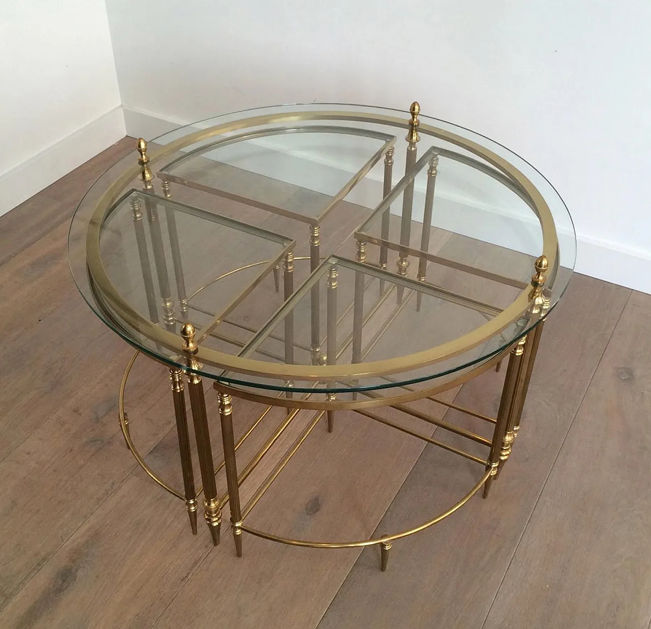 Brass coffee table with 4 Nesting tables by Maison Baguès, 1950s 2