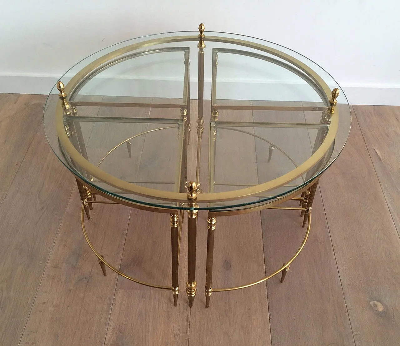 Brass coffee table with 4 Nesting tables by Maison Baguès, 1950s 3