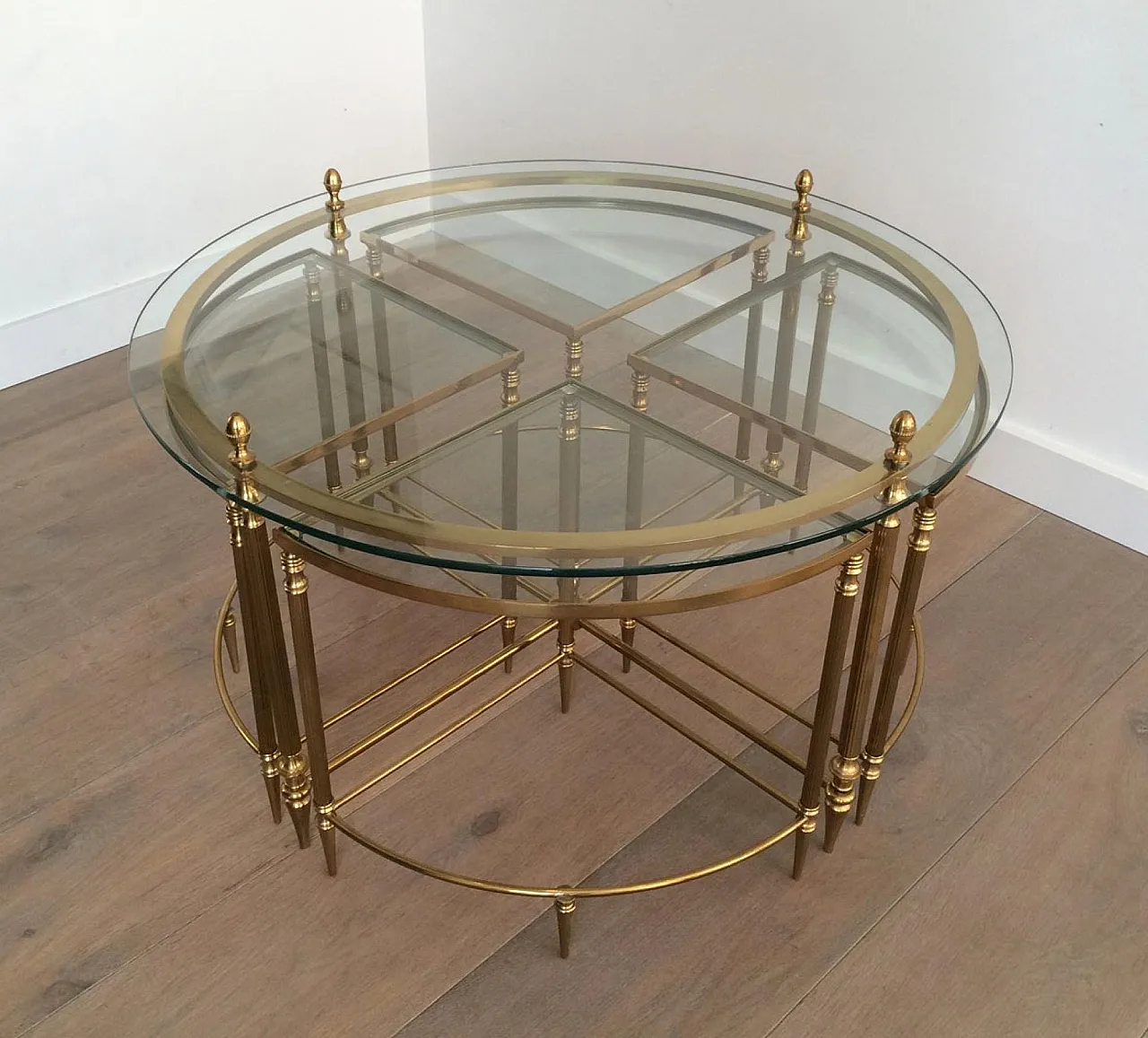 Brass coffee table with 4 Nesting tables by Maison Baguès, 1950s 4