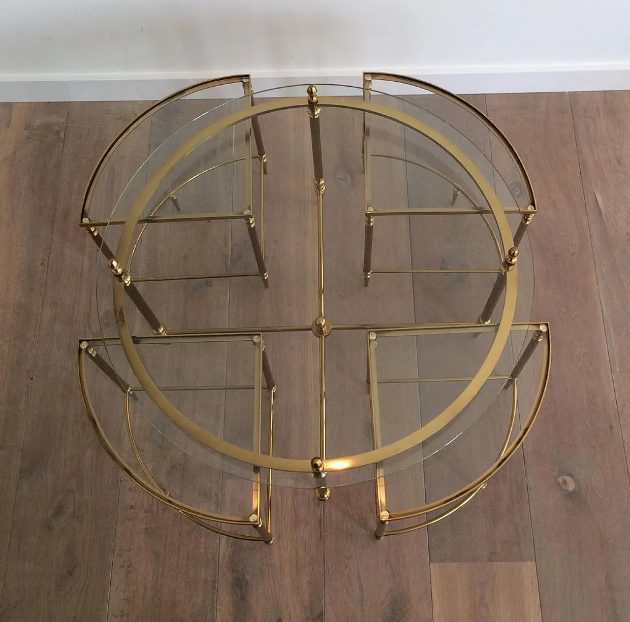 Brass coffee table with 4 Nesting tables by Maison Baguès, 1950s 5