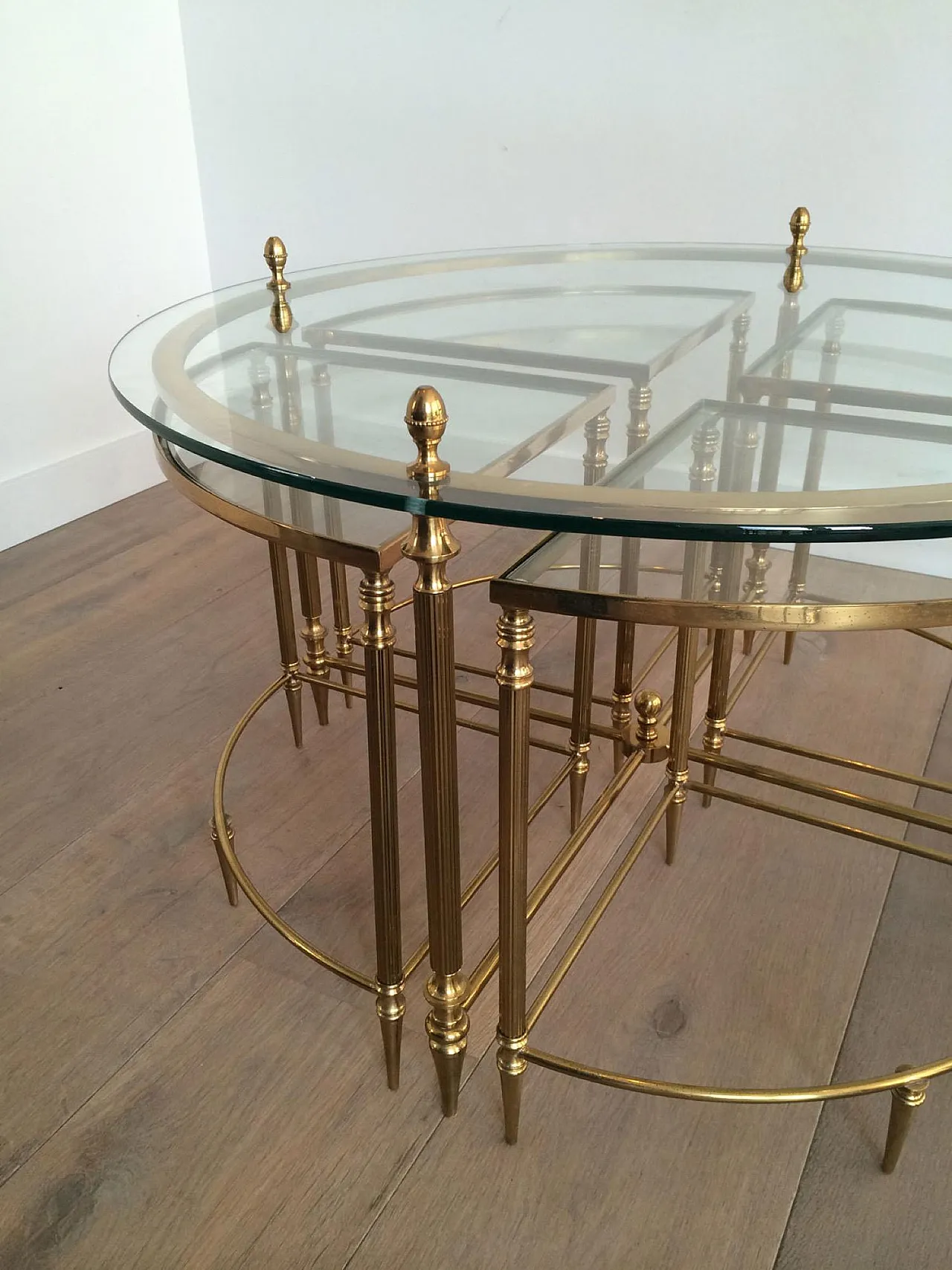 Brass coffee table with 4 Nesting tables by Maison Baguès, 1950s 7