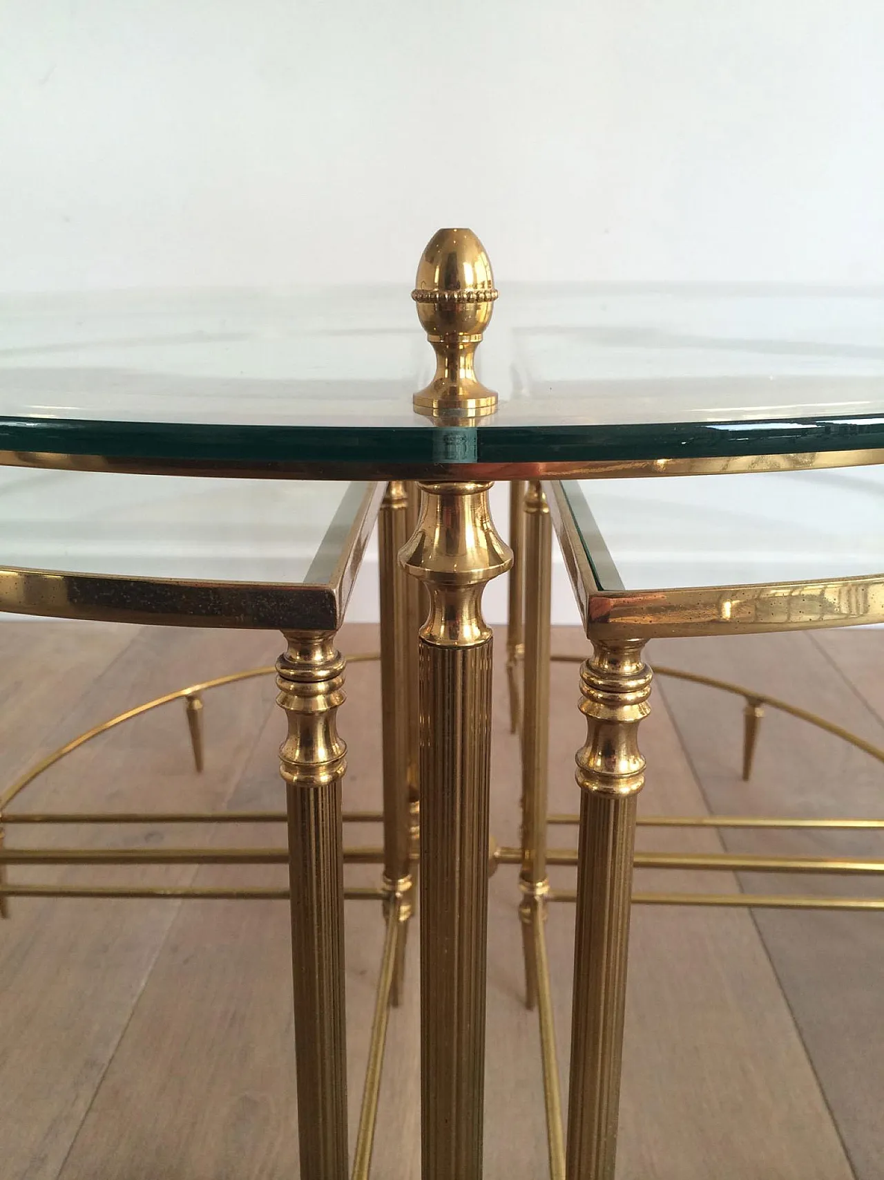 Brass coffee table with 4 Nesting tables by Maison Baguès, 1950s 8