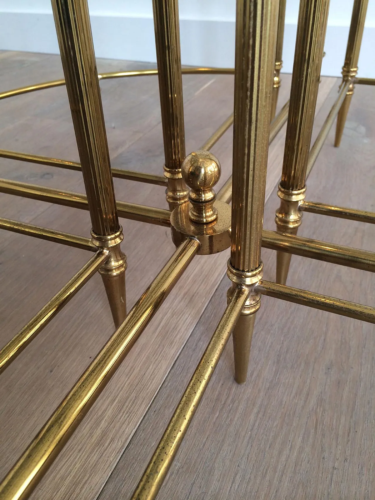 Brass coffee table with 4 Nesting tables by Maison Baguès, 1950s 9