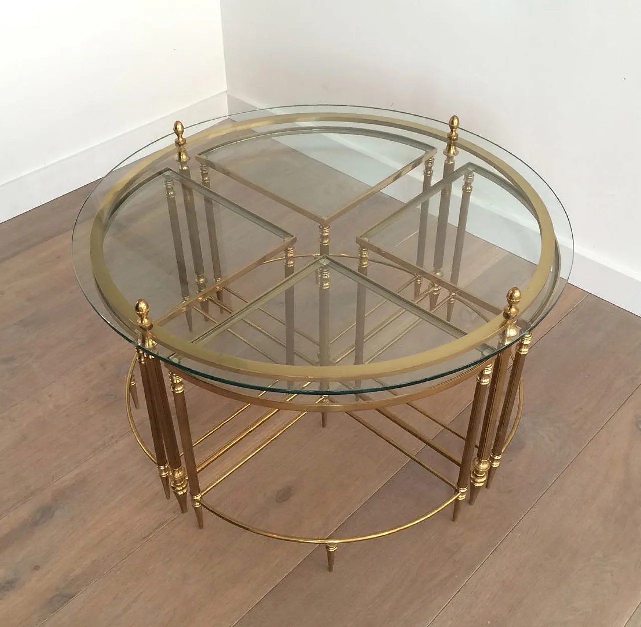 Brass coffee table with 4 Nesting tables by Maison Baguès, 1950s 10