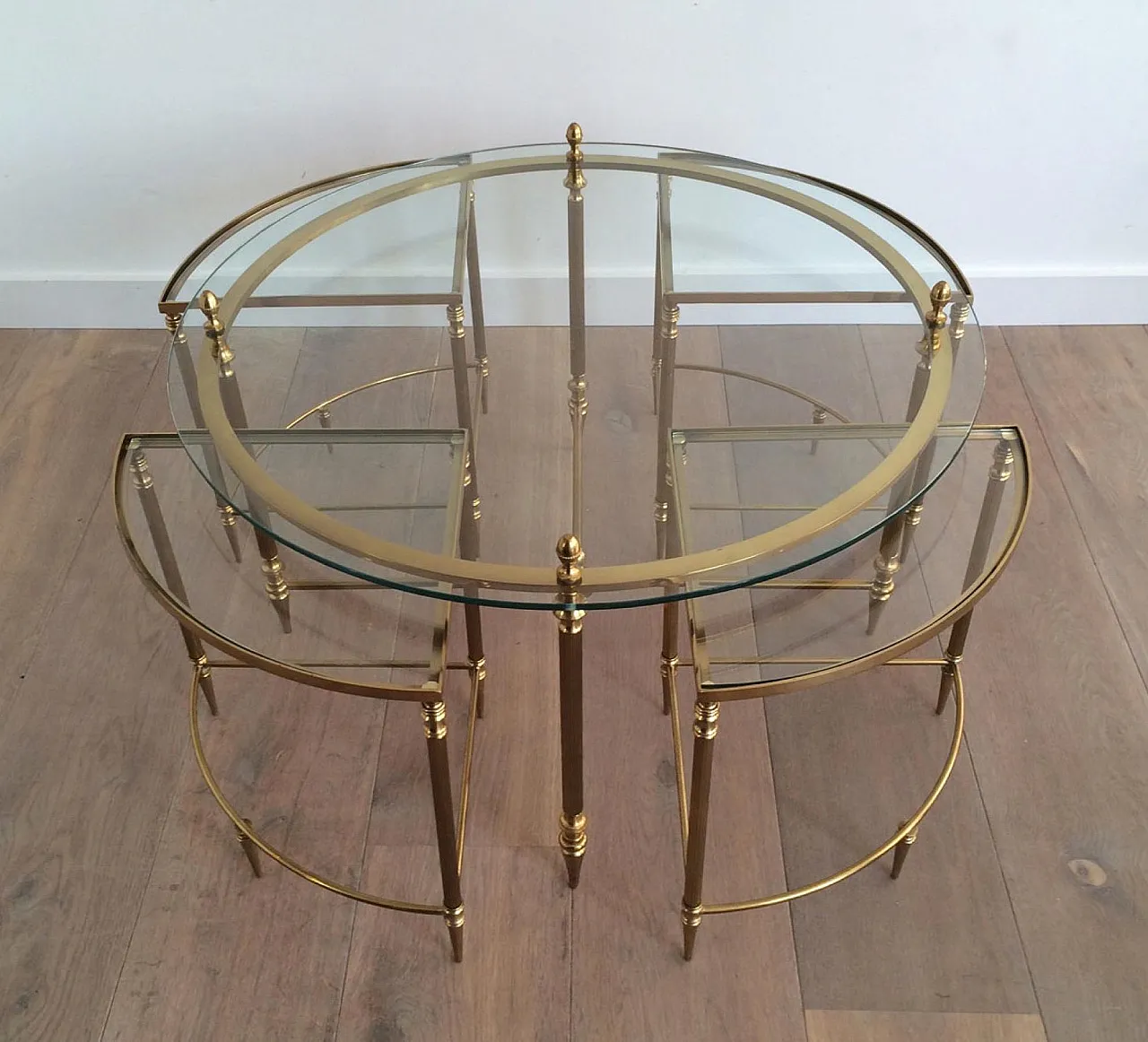 Brass coffee table with 4 Nesting tables by Maison Baguès, 1950s 11