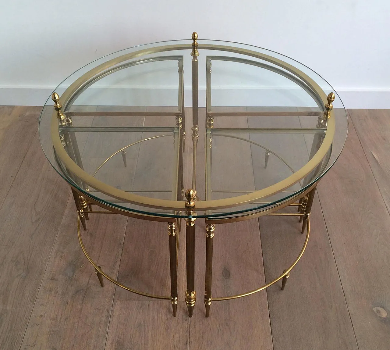 Brass coffee table with 4 Nesting tables by Maison Baguès, 1950s 12