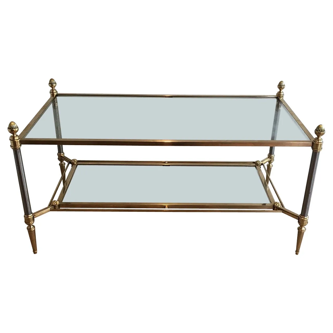 Brushed steel and brass coffee table by Maison Jansen, 1940s 1