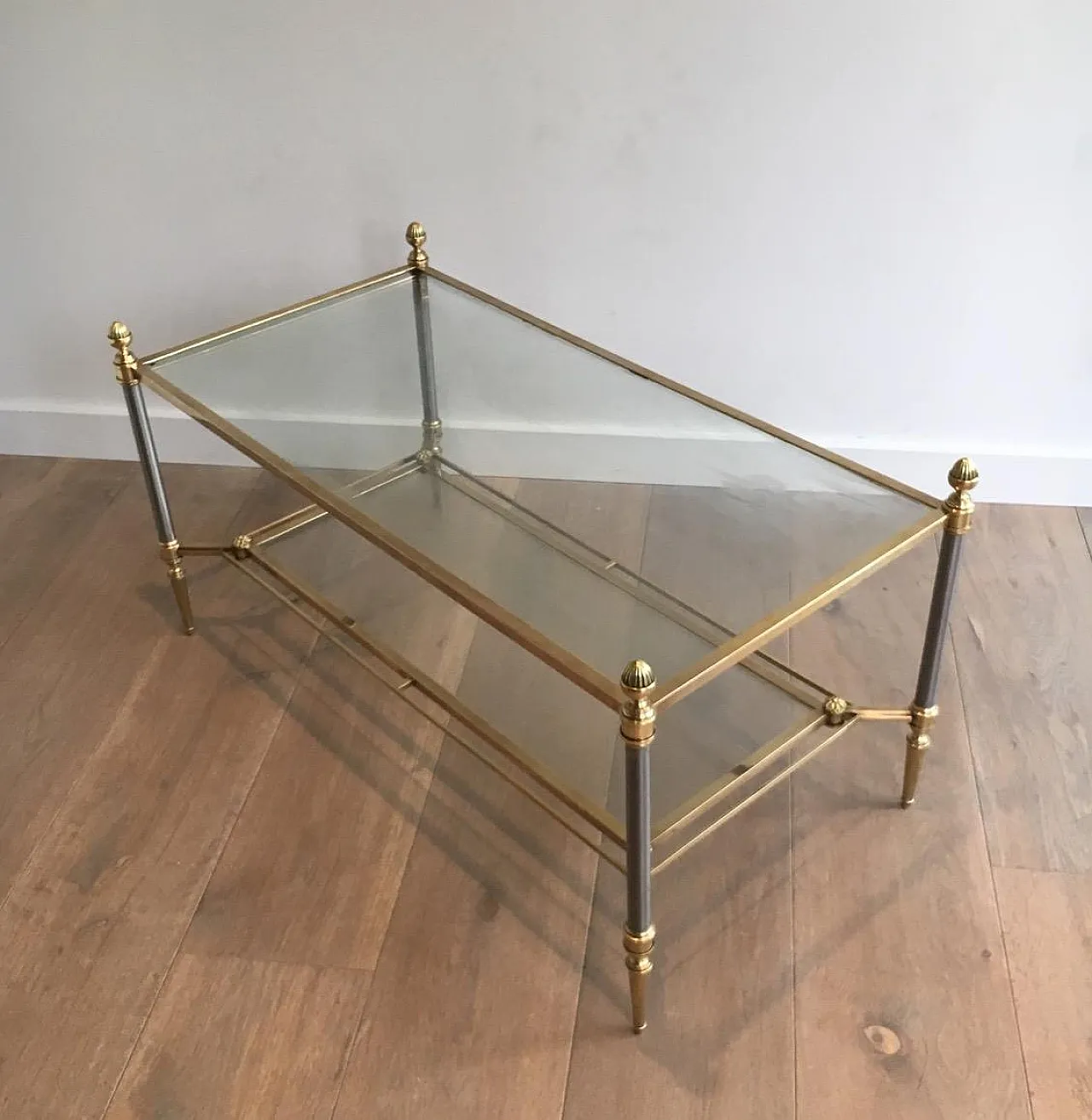 Brushed steel and brass coffee table by Maison Jansen, 1940s 2