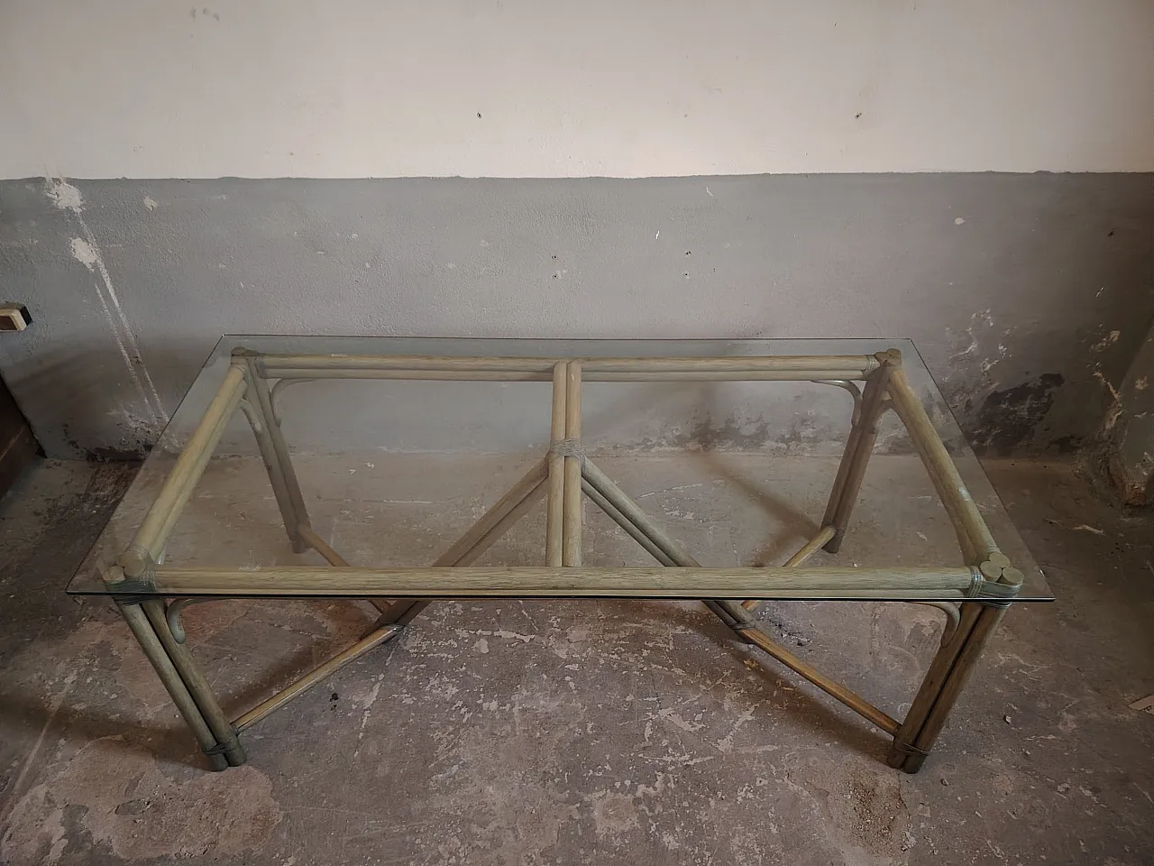 Bamboo and glass dining table, 70s 11