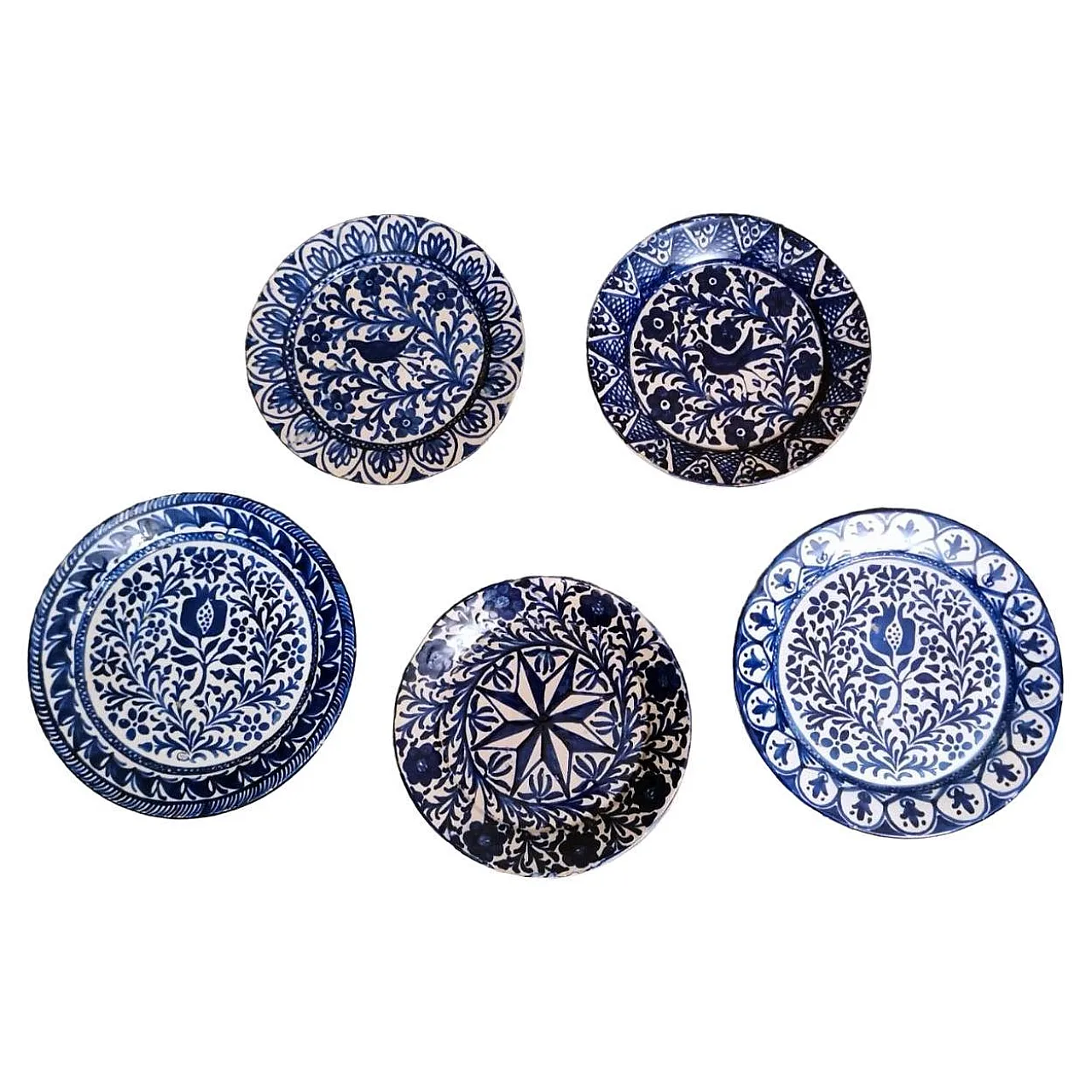 5 Ceramic plates with cobalt blue decoration, 1950s 1