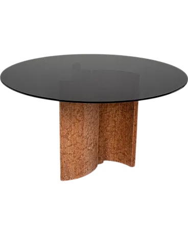 Round dining table in travertine and glass, 1970s