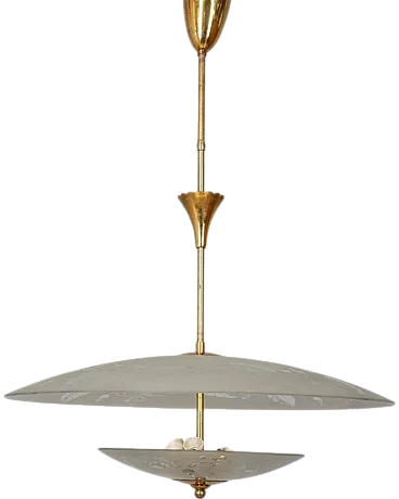 Decorated crystal and brass pendant lamp, 1940s