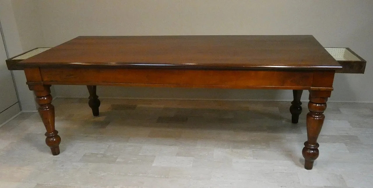 Large Antique Louis Philippe Style Dining Table in Walnut and Chestnut, Italy, 20th Century 6