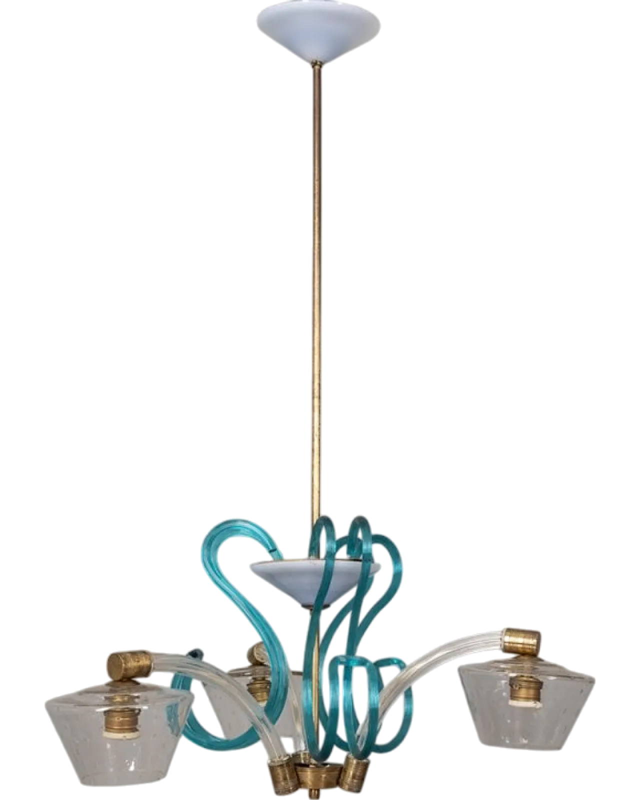 Brass and Murano glass pendant lamp, 1950s 13