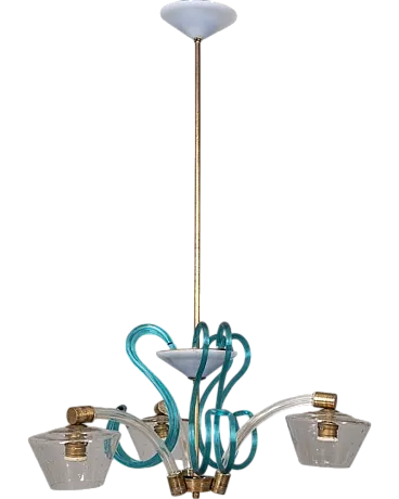 Brass and Murano glass pendant lamp, 1950s