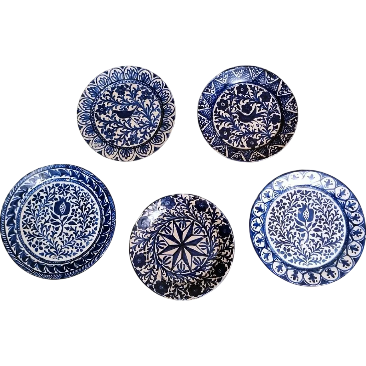 5 Ceramic plates with cobalt blue decoration, 1950s 21