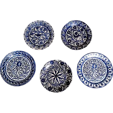 5 Ceramic plates with cobalt blue decoration, 1950s