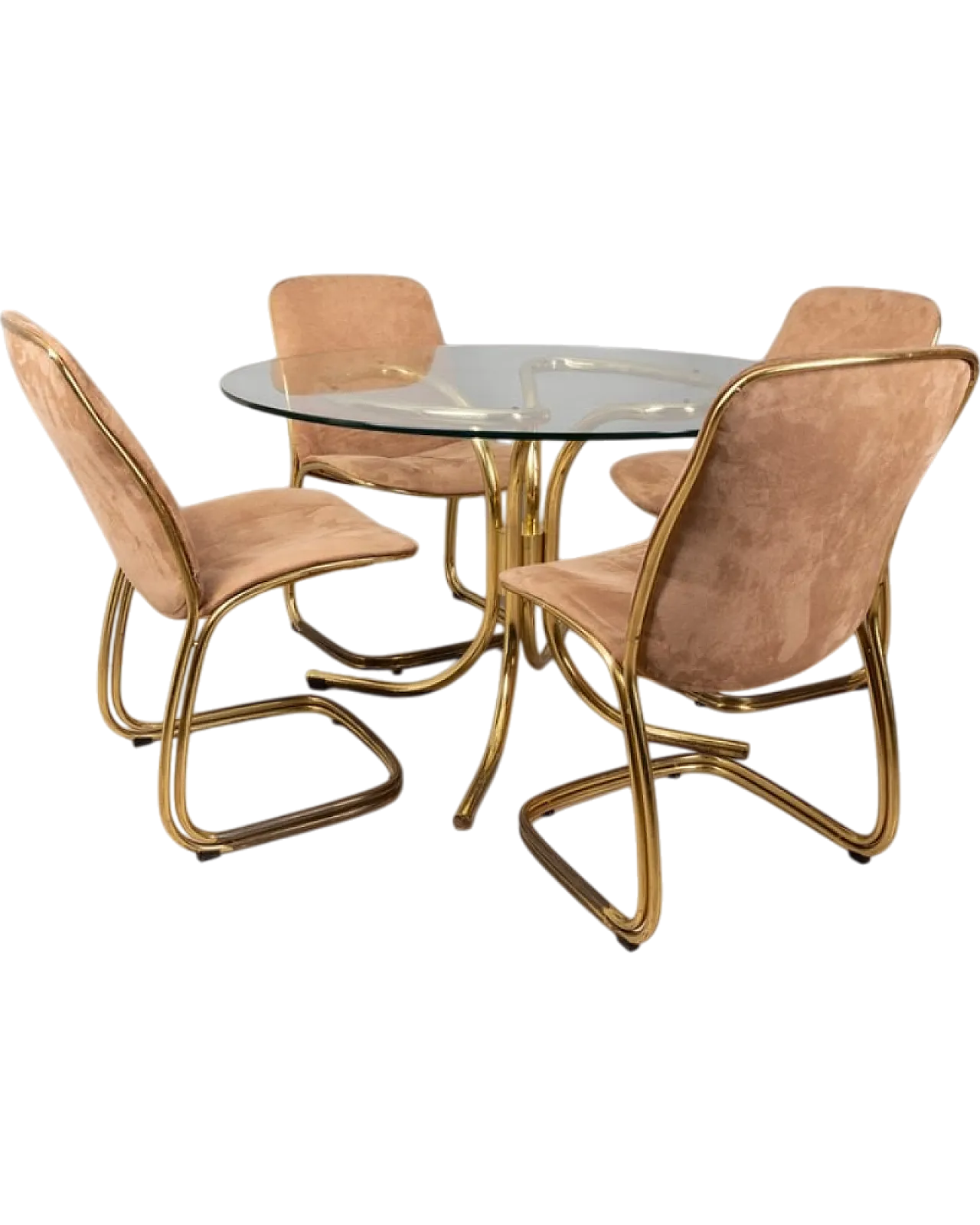 5 Chairs with gilded metal table by Gastone Rinaldi, 1970s 17