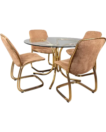 5 Chairs with gilded metal table by Gastone Rinaldi, 1970s