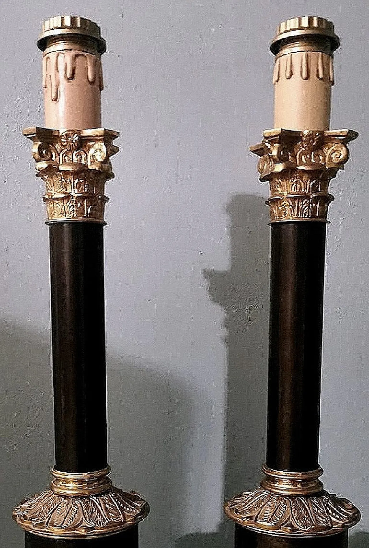 Pair of Empire-style lamps in bronze and brass, 1970s 4