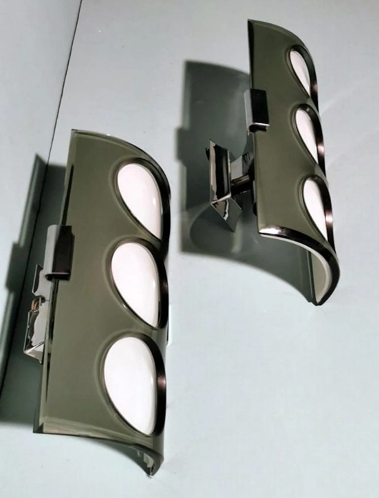 Pair of Veca-style wall lights with double glass, late 20th century 6