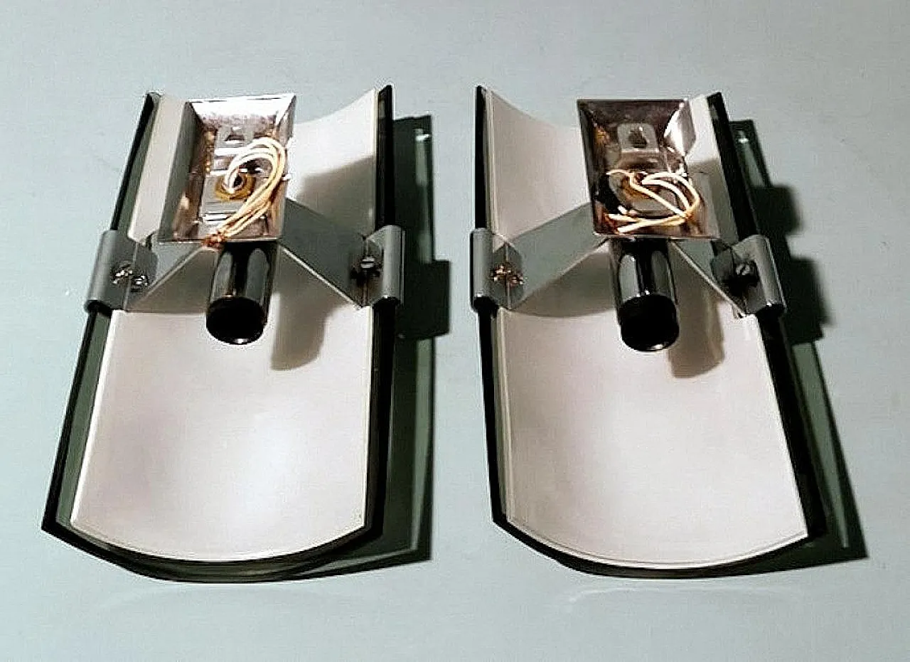 Pair of Veca-style wall lights with double glass, late 20th century 18