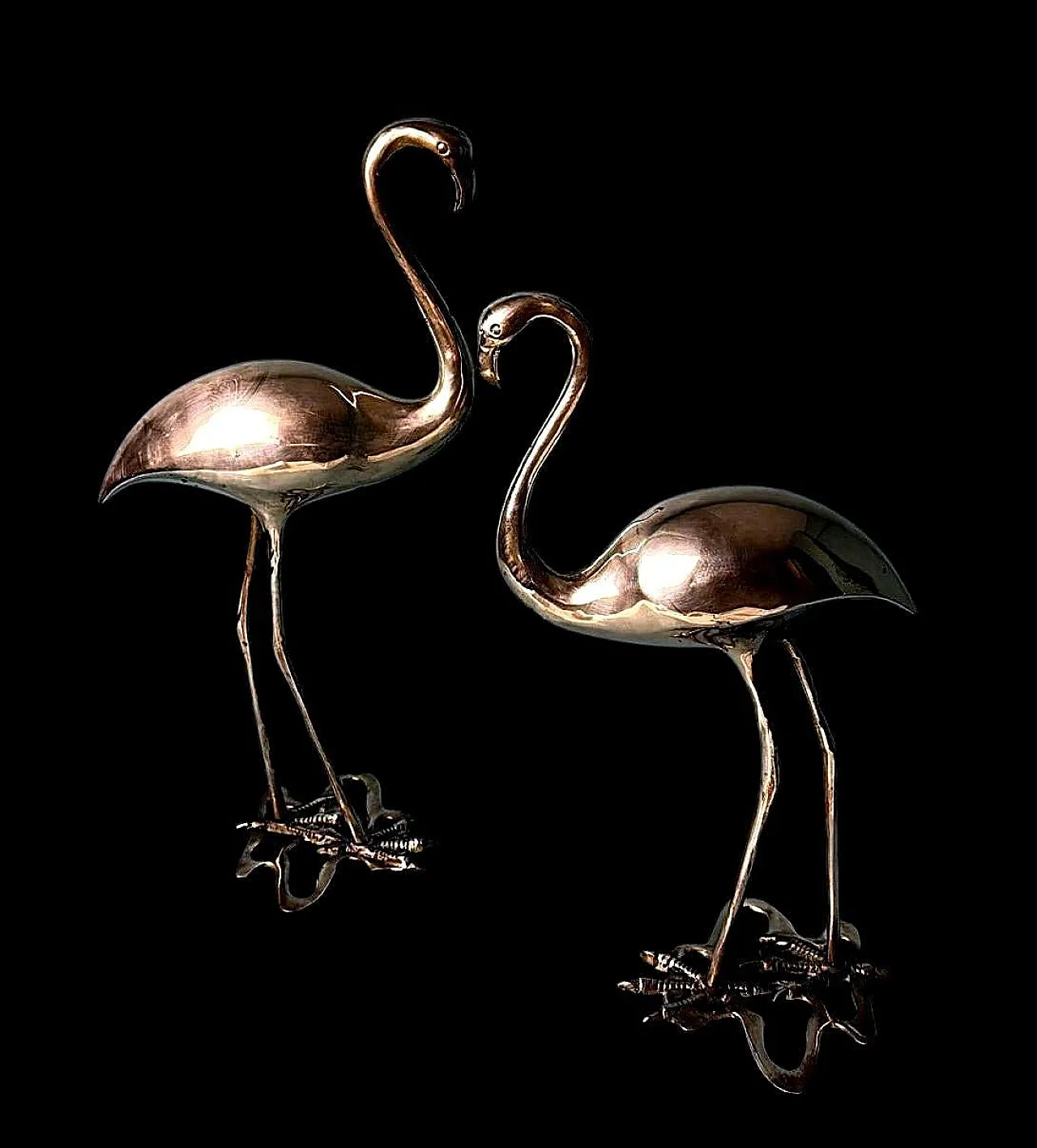 Pair of brass flamingo sculptures in a basin, 1970s 5