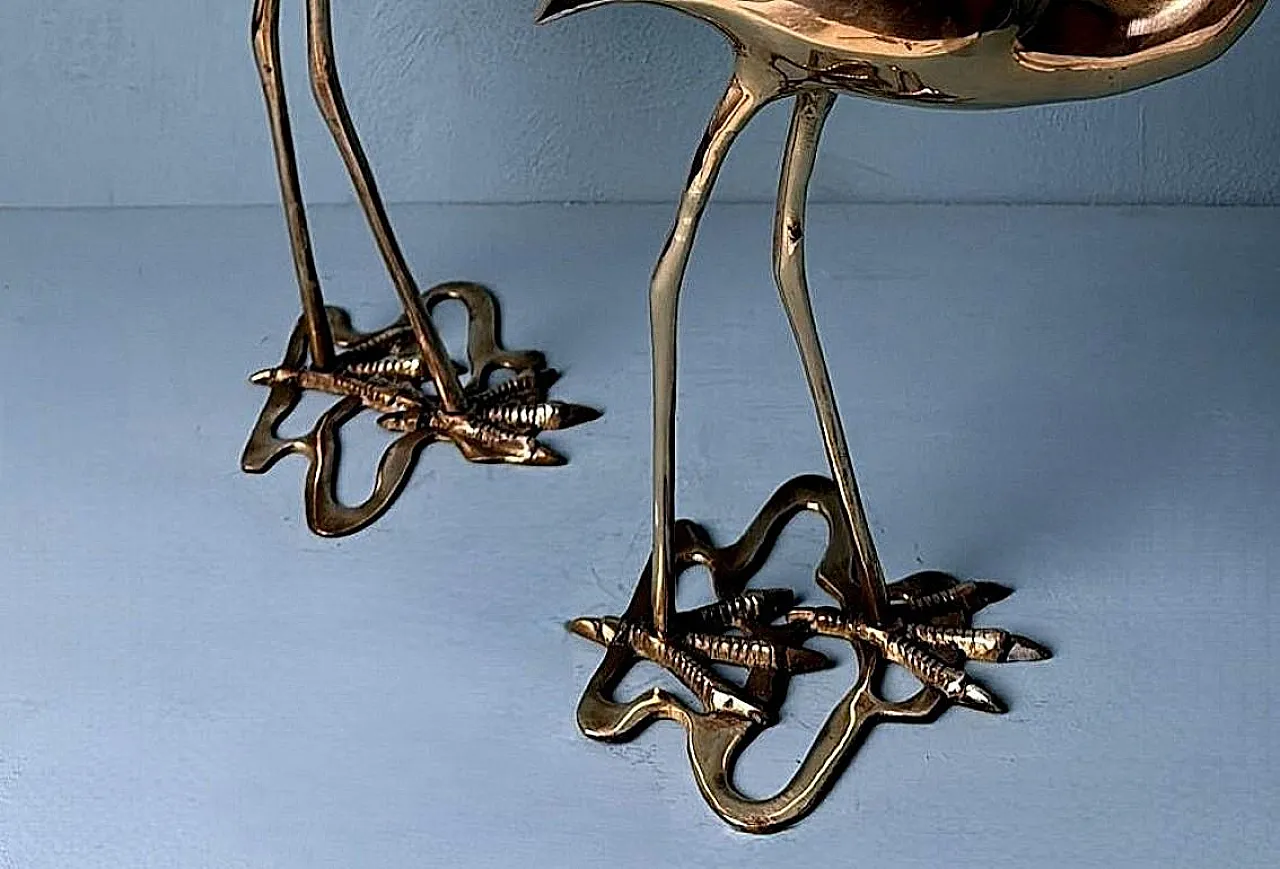 Pair of brass flamingo sculptures in a basin, 1970s 9