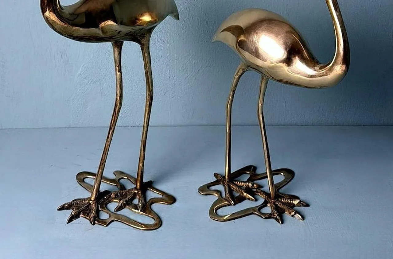 Pair of brass flamingo sculptures in a basin, 1970s 10