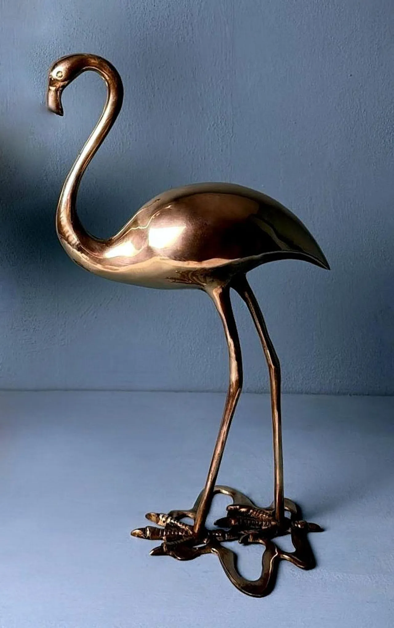 Pair of brass flamingo sculptures in a basin, 1970s 11